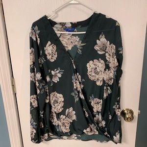 Green and floral cross over blouse